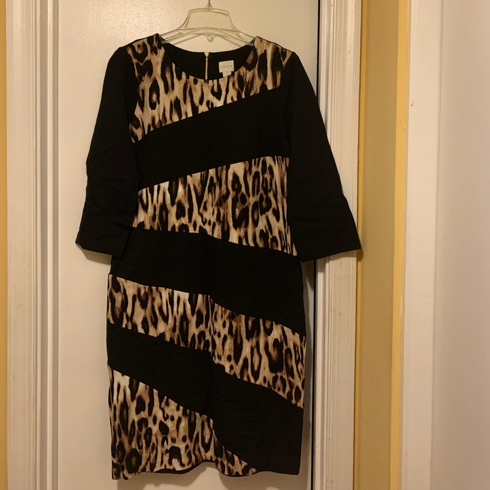 Black dress with animal prints.